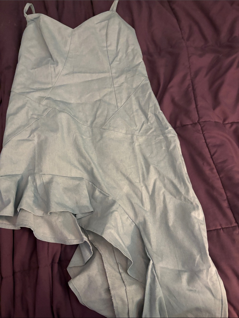 Light Blue Ruffled Hem Slip Denim dress